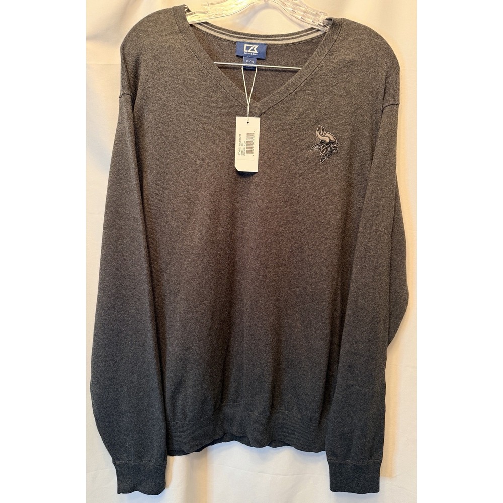 NWT Cutter & Buck Size XL MN Vikings Embroidered Tri-Blend V-Neck Sweater Gray